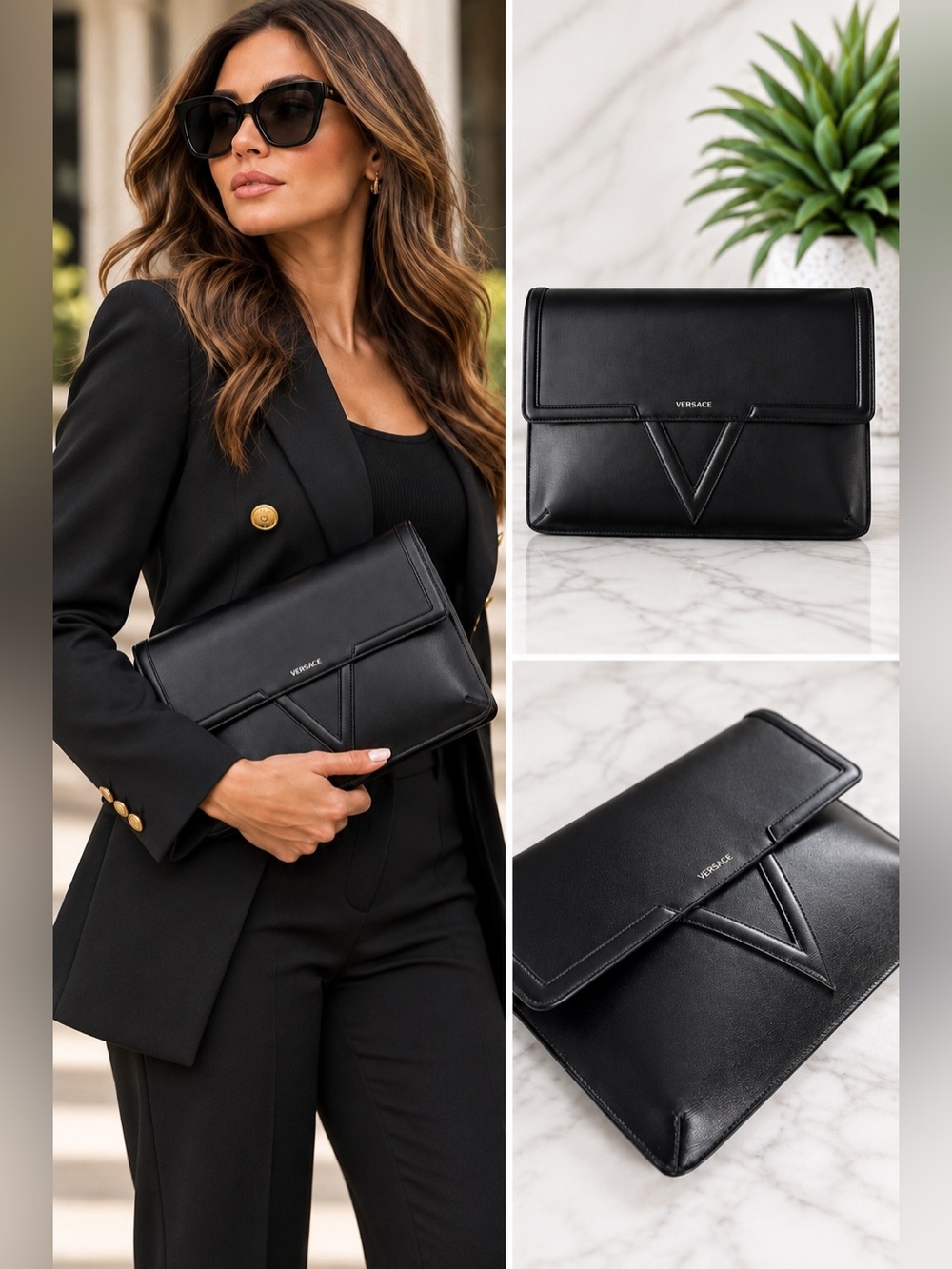 VERSACE - Leather Envelope Clutch Bag